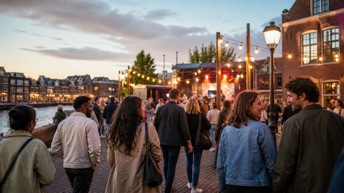 Abendliche Kulturveranstaltung auf einem niederländischen Platz
